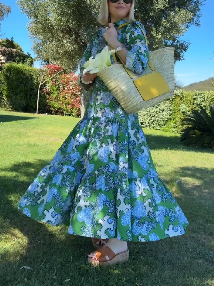 Green Print Shirt Dress