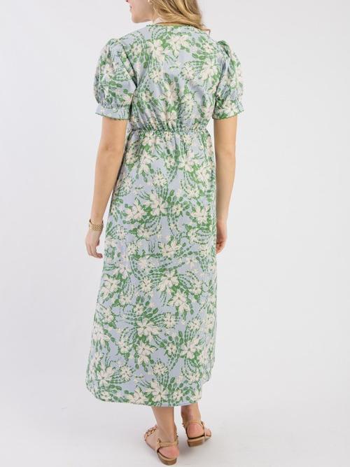 Women's Green Floral-Print V-Neck Dress