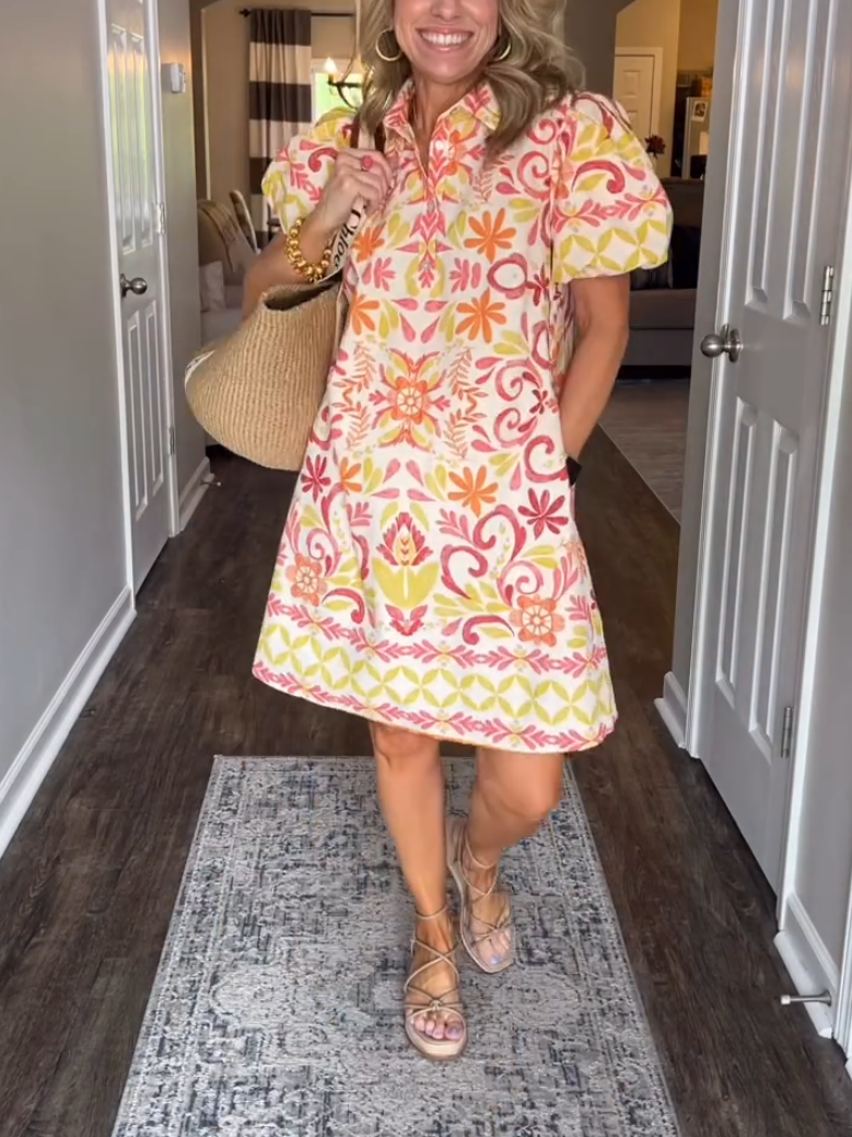 Women's Casual Orange Print Mini Dress
