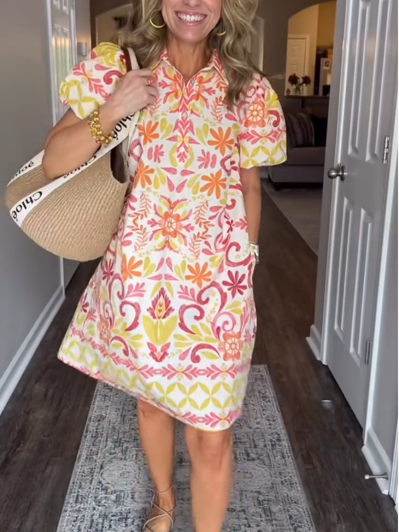Women's Casual Orange Print Mini Dress