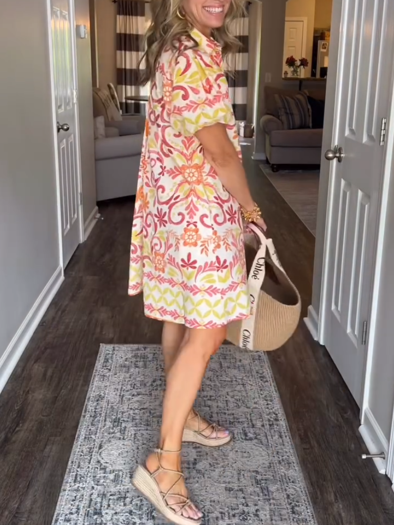 Women's Casual Orange Print Mini Dress