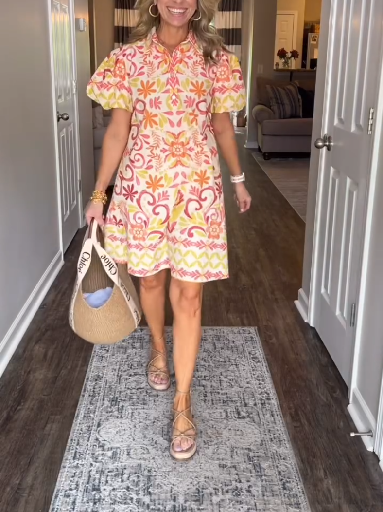Women's Casual Orange Print Mini Dress
