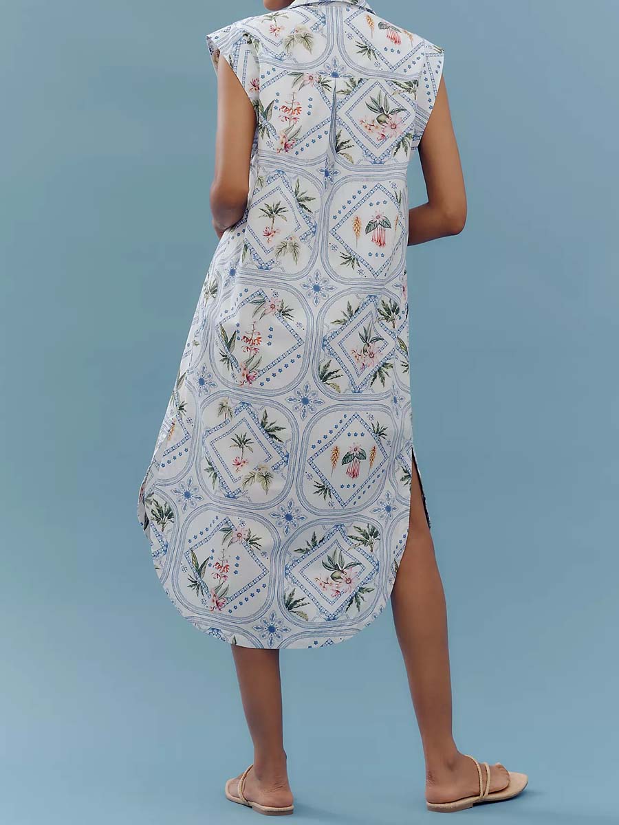 Cap Sleeve Button-Front Midi Dress