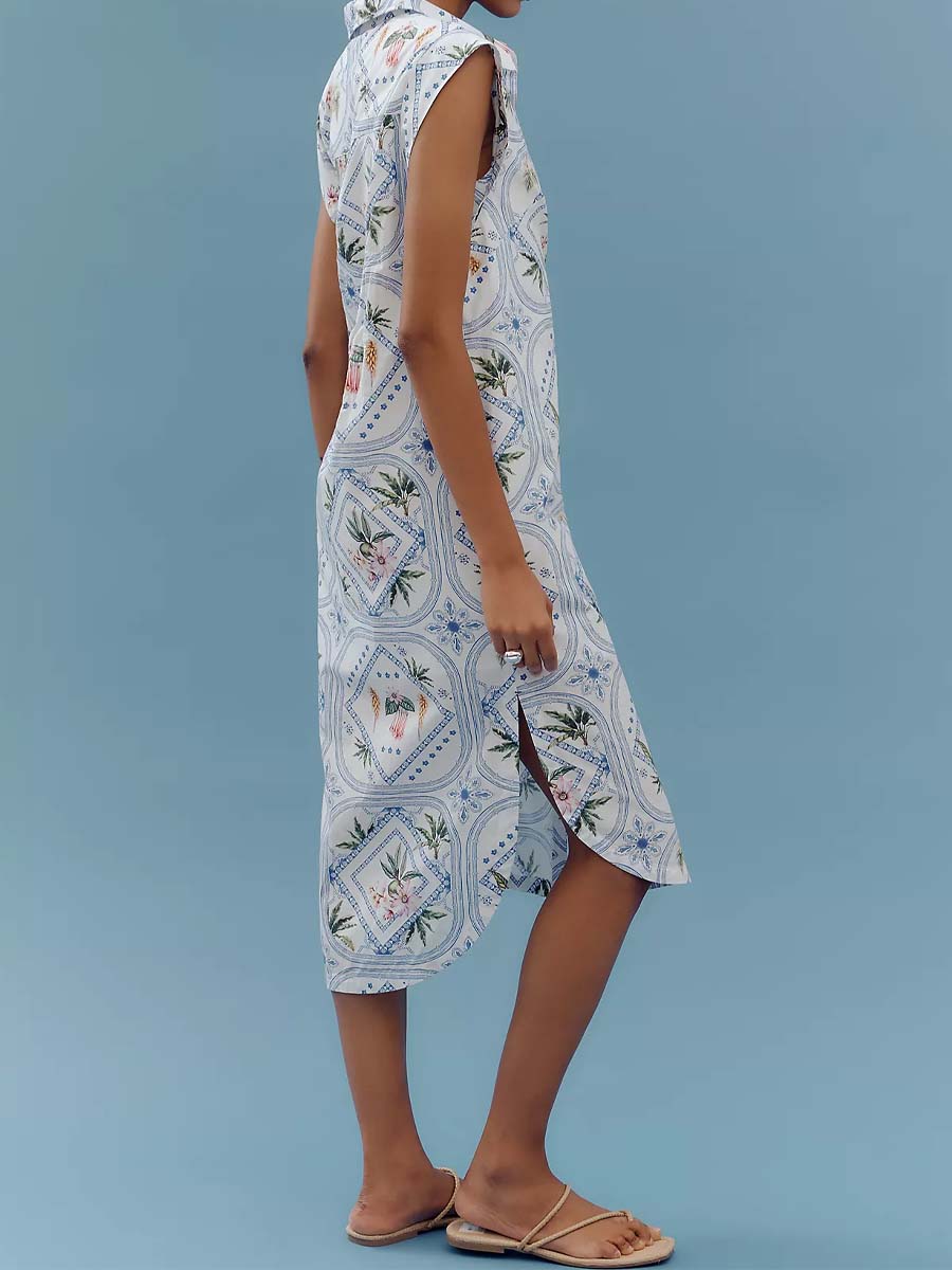 Cap Sleeve Button-Front Midi Dress