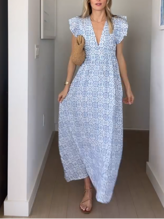 Women's Dark V Blue Printed Dress