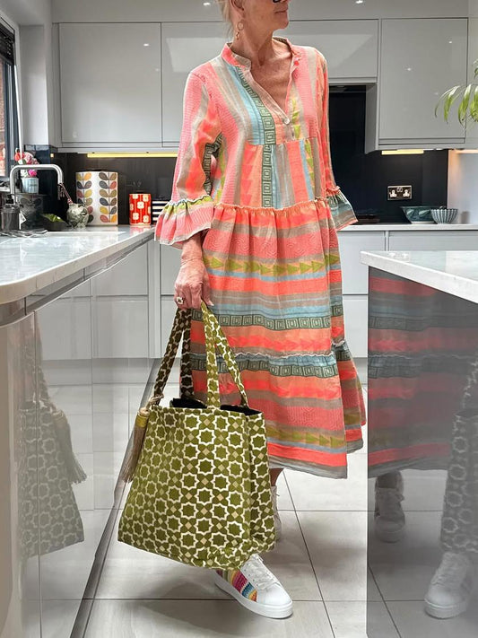 Elegant Casual Orange Print Dress