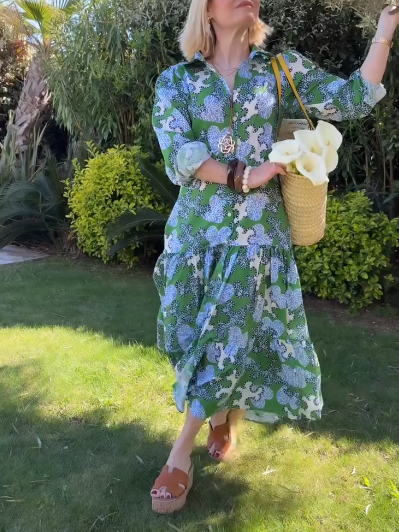 Green Print Shirt Dress