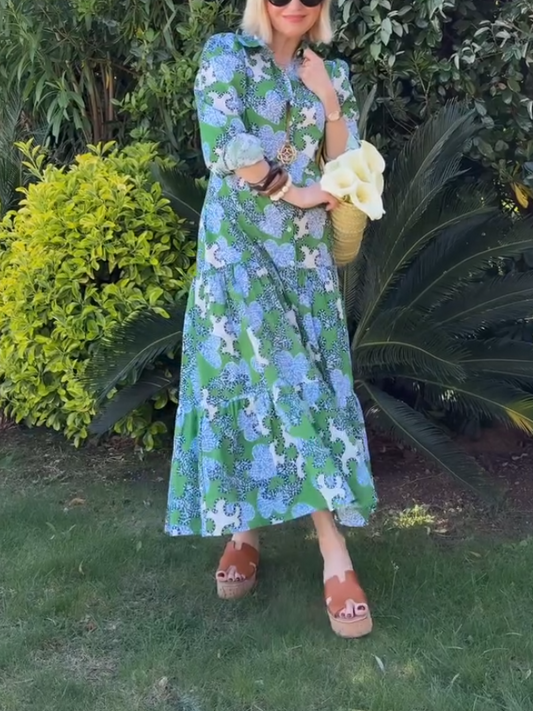Green Print Shirt Dress