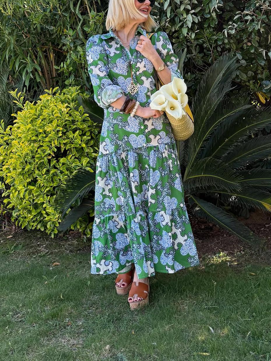 Green Print Shirt Dress