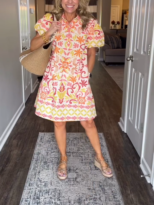 Women's Casual Orange Print Mini Dress